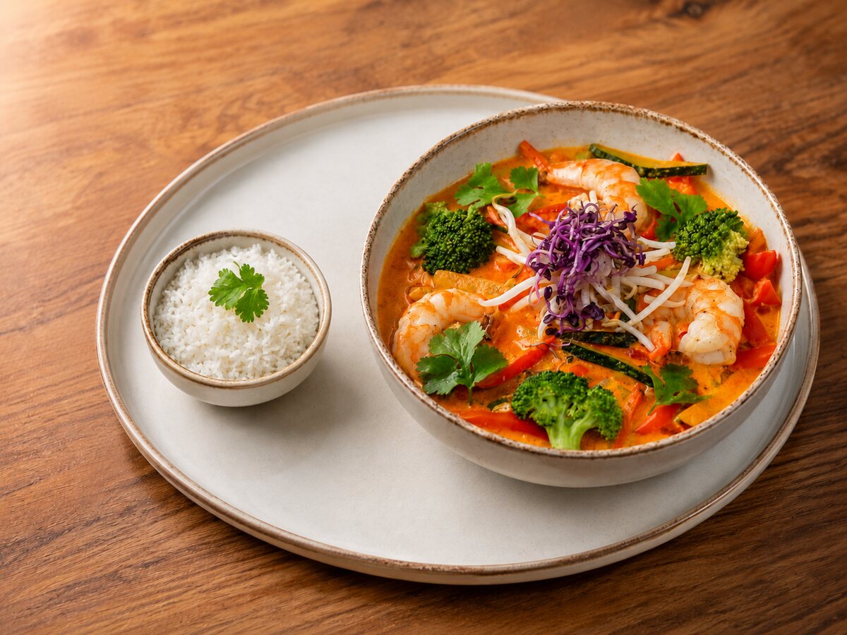 Thai red prawn curry with basmati rice